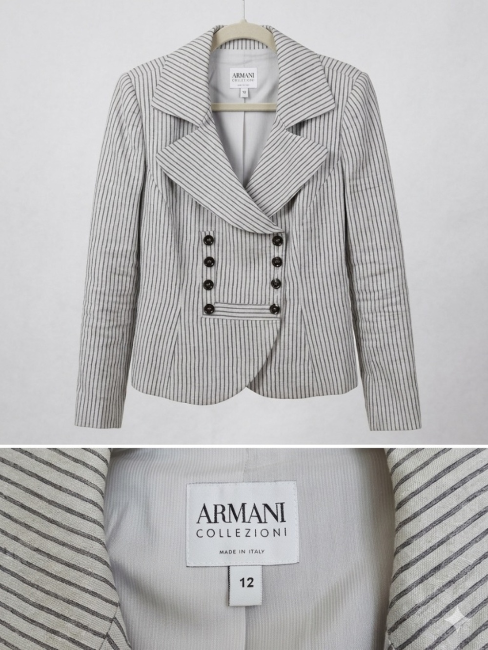 Armani Collezioni White Pinstripe Double breasted blazer